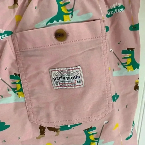 Party Pants Men’s Pink Let’s Par-Tee Golf Print Swim Trunks Board Shorts Large - Picture 8 of 12